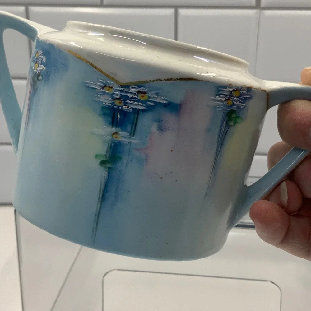 Vintage Bavaria Sugar Bowl Hand Painted Floral Porcelain Blue White